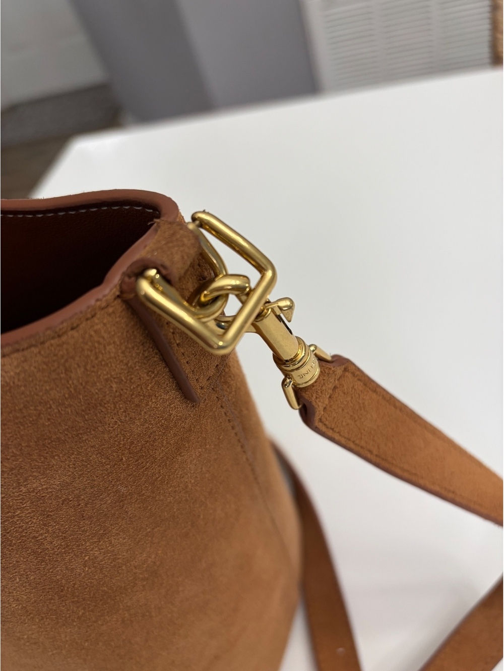 Celine Medium Louise Bucket Bag Suede Calfskin Brown Camel With Gold Hardware - Picture 3 of 9